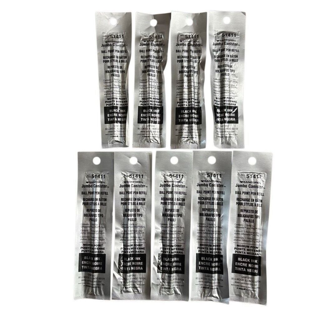 Sanford No. 51411 Jumbo Canister Black Ink Medium Point Refills Lot Of 9 *New*